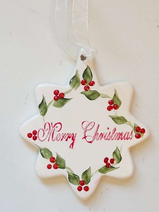 Merry Christmas Other - CLASSIC Christmas Ceramic Star Ornament Hand Painted Holly Berries